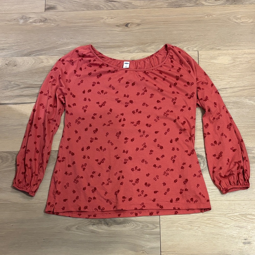 Old Navy Women's Long Sleeve Floral Top - Rust Red